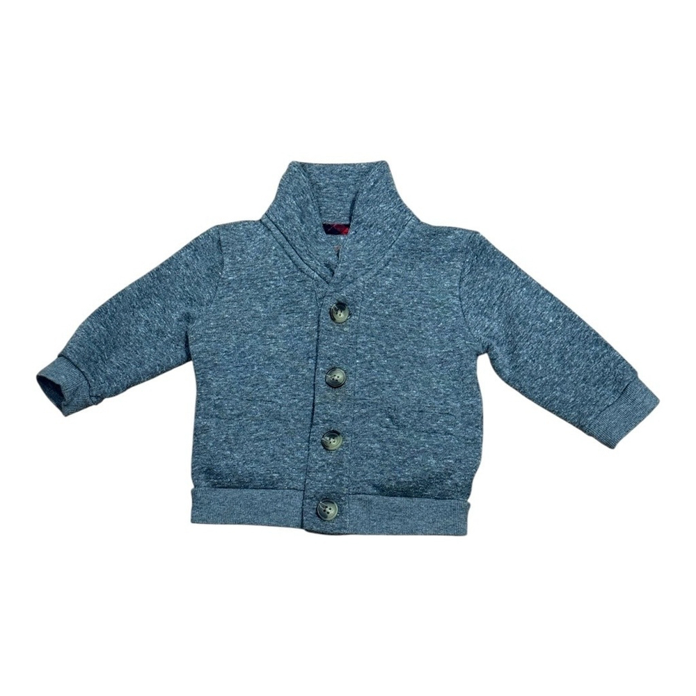 Joe Fresh Baby Cardigan 6-12M Grey Knit Button Sweater Plaid Elbow Patch Boy